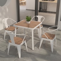 Ensemble table et chaises modernes en métal et plastique imitation bois pour jardin, café et salon de thé, mobilier de cour