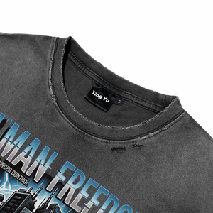 T-shirts en coton délavé à l'acide, respirants, personnalisés, de qualité supérieure, avec imprimé graphique punk, à manches courtes et col rond, vente en gros - Product Image 4