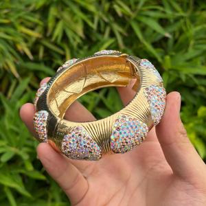 Luxury Fashion Alloy Aurora <b>Crystal</b> Full Pave Spring Cuff <b>Bracelet</b> Gold Plated Bling Rhinestone Wide Bangle Vintage Evening - Product Image 4