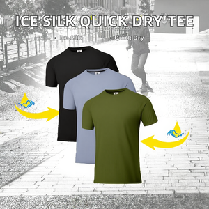 เสื้อยืดผ้าไหมน้ำแข็งคุณภาพสูงถักโครเชต์ แห้งเร็ว ยืดหยุ่น ย้อมสีแบบโดบี้ 89% โพลีเอสเตอร์ 11% สแปนเด็กซ์ แขนสั้น - Product Image 2