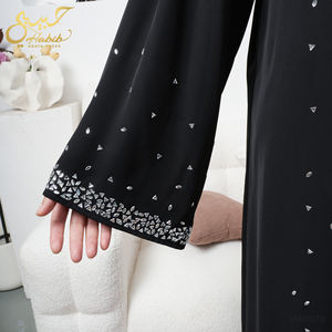 2026 Habib EID Ramadan Luxueux Black Gulf Abaya Dubaï Vente en gros de luxe modeste Abaya ouverte arabe noire avec strass - Product Image 3