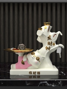 Lucky Cat Folk Art <b>Resin</b> Crafts <b>Sculpture</b> for Entryway Key Storage Tray Home Furnishing Living Room New Home Gift Idea - Product Image 4