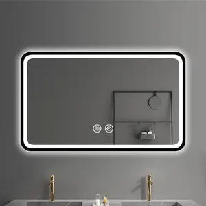 Double Button Touch LED Lighting Bluetooth Sound Hotel Shaving And Makeup IP54 Waterproof Defogging Bathroom Mirror