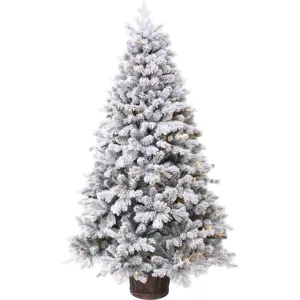 Hot Sale Aangepaste Pvc Pe Kunstmatige Gevlokte Kerstboom Met Rotan Weven Tree Stand