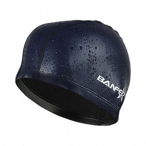 Bonnet de bain unisexe confortable en nylon enduit PU 2024, imperméable, couleur unie, avec logo personnalisé pour femmes et hommes - Product Image 3