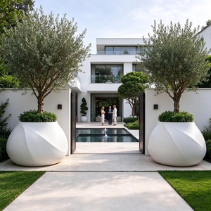 Maceta Moderna de Fibra de Vidrio Blanca para Interiores y Exteriores, Macetero Redondo de Pie para Árboles, para Centros Comerciales, Jardines y Hogares - Product Image 5