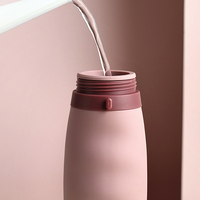 Bouteille d'eau en silicone 600 ml, tasse en silicone pliable, récipient de voyage enroulable, résistant à la chaleur, portable, anti-fuite, motif de dessin animé