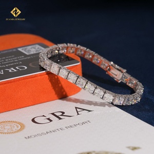 ZUANFA JEWELRY Moissanite Asscher Cut 5.5*5.5MM Tennis <b>Bracelet</b> 925 Silver Rhodium Plated Unisex Luxury <b>Bracelets</b> - Product Image 4