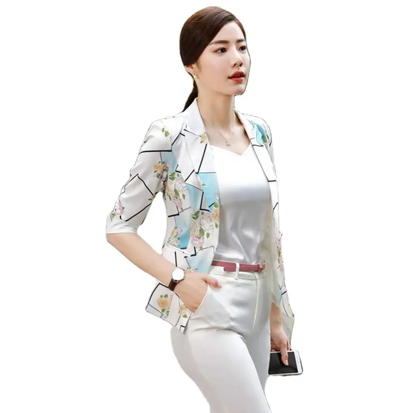 2021 Middle Sleeve Professional Suit Lady Lady Floral Fashion Decoration Women Plus Size Fashions Ladies 2 Piece Suit