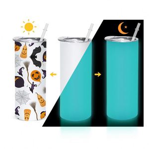 20oz Sublimation Straight Tumbler Halloween Glow in the Dark Fluorescent <b>Cup</b> Stainless Steel <b>Insulated</b> White Change Green Blue - Product Image 3