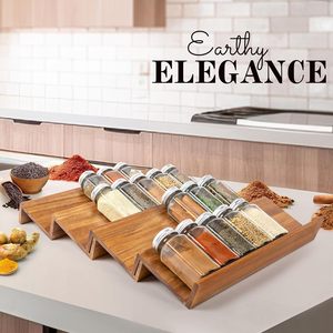 Étagère à épices multi-niveaux en bois d'acacia, 4 niveaux, avec tiroirs, sans perçage requis - Product Image 1
