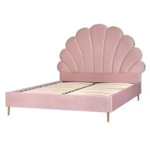 Gepolstertes Bett mit Rahmen Blume 160x200 rosa Schale, Puder rosa Gold Beine