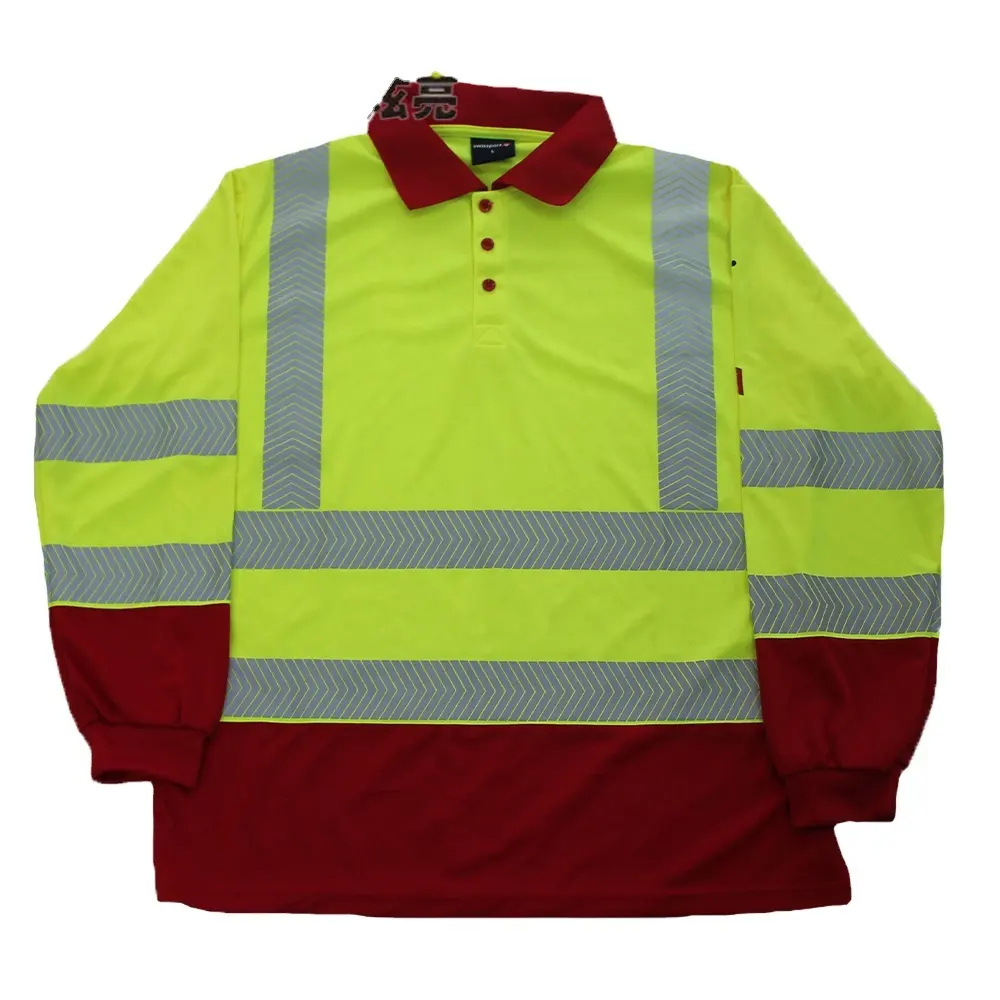 투톤 폴로 높은 가시성 안전 티셔츠 소매 티셔츠 폴리 에스테르 열전달 반사 테이프 로고가있는 남성 t 셔츠