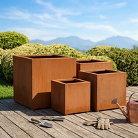 Kotak Penanam Luar Ruangan Persegi Panjang dari Baja Corten, Pot Tanam Berlapis Epoksi, Desain Pedesaan Modern, untuk Kebun Komersial