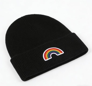 Bonnet en tricot personnalisé avec broderie arc-en-ciel, unisexe, chaud, côtelé, à revers, pour homme et femme - Product Image 3
