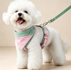 Pink Green Adjustable Dog <b>Harness</b> with Bandana Collar for Small Dogs Cute Breathable Vest Style Leash Set - Product Image 1