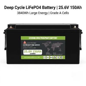 Batterie LiFePO4 25,6 V 150 Ah 3840 Wh, pack de batteries lithium-ion à décharge profonde, cellules de qualité A pour le stockage d'énergie - Product Image 1
