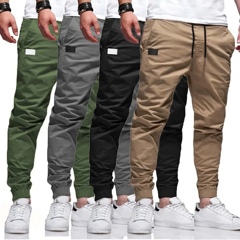 Хлопковые штаны для бега для мужчин, уличная одежда, модные спортивные повседневные мужские брюки, облегающие прямые брюки-карго с завязками, брюки с манжетами