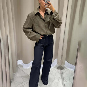 Blusa de Mujer Estilo Informal, Holgada, Clásica, con Estampado a Cuadros Retro, para Otoño y Primavera, Ideal para Oficina, Negocios y Uso Diario - Product Image 1