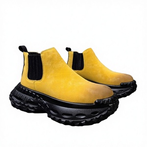 <b>Spring</b> New Fashion Trend Men's Chelsea <b>Boots</b> Lace-Up Thick-Soled High-Top Rubber Insole Height Increasing One-Step Sleeved - Product Image 1