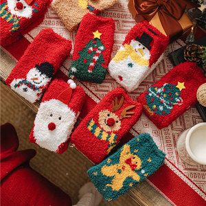 Vente chaude chaussettes floues de noël pour femmes filles mignon doux confortable moelleux hiver chaud pantoufle chaussettes de vacances de noël - Product Image 5