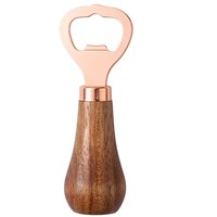 Ouvre-bouteille vertical en bois d'acacia, acier inoxydable rose gold, logo personnalisé, ouvre-bouteille pour cadeaux de mariage et cadeaux promotionnels