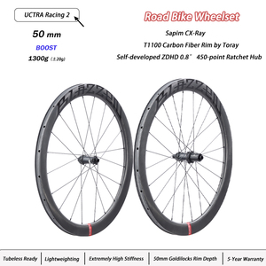 Set di Ruote in Fibra di Carbonio T1100 700C per Bici da <span class=keywords><strong>Corsa</strong></span> con Freni a Disco, 50mm, Finitura Opaca, Tubeless, con OEM - Product Image 2