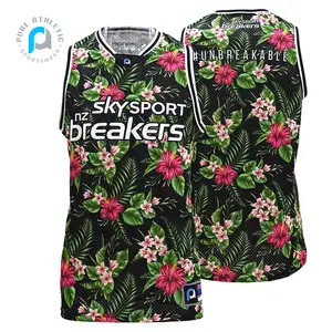 PURE Hot selling Flint Tropics Men women polyester sublimation Mesh Fabric Tropical floral Basketball Jerseys