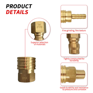 מתאם חיבור מהיר לצינור אוויר תעשייתי, נקבה, NPT 1/4 אינץ', פליז, ערכת מחבר ותקע, לחץ גבוה, משטח חלק - Product Image 4