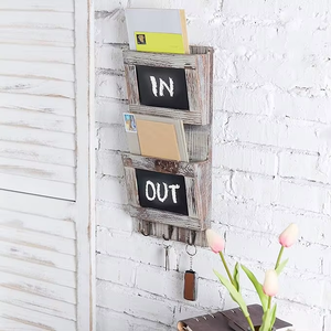 Organisateur de courrier mural <span class=keywords><strong>en</strong></span> bois rustique avec <span class=keywords><strong>tableau</strong></span> noir et porte-clés, fabricant OEM, porte-courrier à 2 compartiments avec <span class=keywords><strong>crochet</strong></span> <span class=keywords><strong>pour</strong></span> clés - Product Image 1