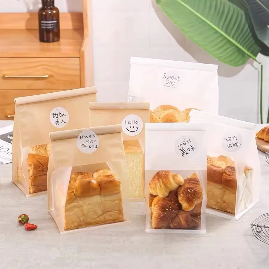 Bolsa de alimentos desechable para pan tostado, embalaje personalizado con revestimiento de cera a prueba de aceite, embalaje de pan de panadería con ventana