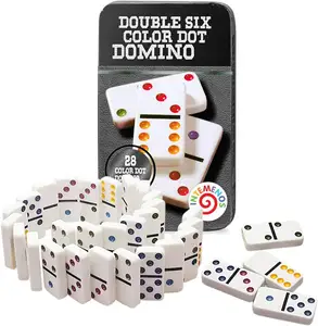 28 Stück einheitliches weißes mexikanisches Zug-Domino-Spiel-Set 6 Farben Domino-Satz mit Tin-Schachtel für die ganze Familie