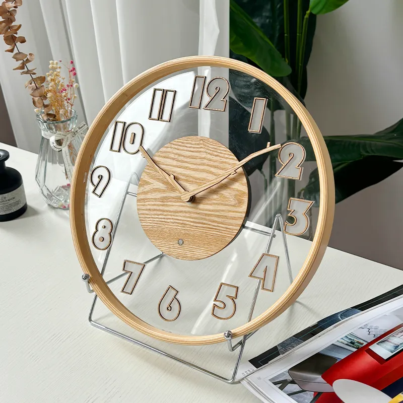 Jam dinding kayu mewah akrilik sederhana Jam minimalis Nordic desain asli baru 2024 produsen kustom