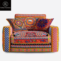 Ensemble Canapé Arabe Rouge 4 Places Multi-Tissus, Meuble Style Luxe Moyen-Orient, Canapé Majlis de Sol