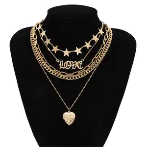 Vintage Multi Layer Letter LOVE Choker Necklace for Women Punk Frames Can Open Locket Heart Pendant Necklace Jewelry