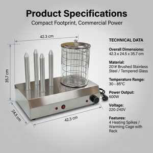 <b>Electric</b> Hot Dog <b>Steamer</b> and Bun Warmer Stainless Steel Commercial Sausage Steaming Machine with Glass Cylinder - Product Image 3