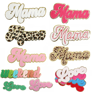 <span class=keywords><strong>Grande</strong></span> <span class=keywords><strong>taille</strong></span> Love Mama week-end mot forme broderie logo fer chenille patchs pour vêtements - Product Image 1