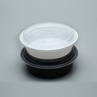 Boîte à lunch jetable noire ronde en plastique PP pour nouilles et pain, bols à emporter, micro-ondable, sûre pour les aliments, durable, empilable