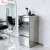 Armoire de rangement de salon en acier inoxydable W-x184, armoire à outils en acier inoxydable à 3 niveaux, finition miroir pour salon de coiffure, spa, salon de manucure