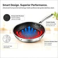 Poêle à frire moderne antiadhésive en acier inoxydable, design nid d'abeille rond, pour cuisine et ustensiles de cuisson