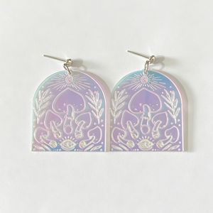 Boucles d'oreilles pendantes en acrylique holographique en forme de globe de neige de Noël, avec dégradé, champignon, traîneau du Père Noël, pour femmes - Product Image 6
