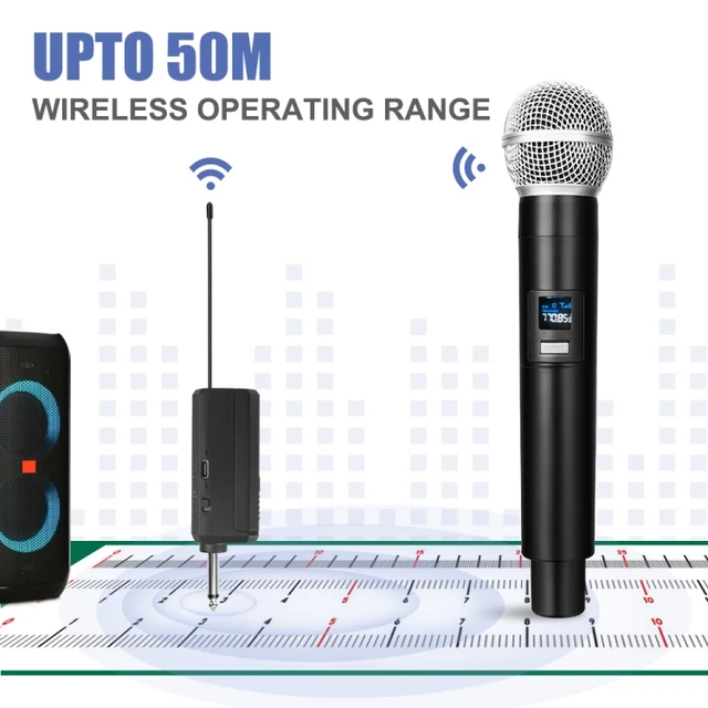 LEEDOAR – ensemble de microphones sans fil UHF à double canal, Microphone  dynamique portable à fréquence fixe