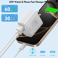 Cargador HYTO para Apple Watch, Inalámbrico Magnético de 23W, Doble Puerto (USB-C+USB-A), Bloque de Carga Rápida de Pared, Enchufe de Viaje, Cargador para iWatch