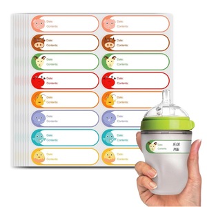 Etiquetas personalizadas para biberones con espacio para escribir, para almacenamiento de leche, etiquetas para recipientes de alimentos de cocina, diseño de dibujos animados, papel libre de BPA - Product Image 1