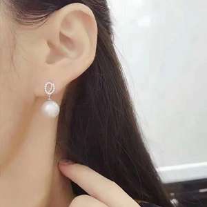 Support vide en argent S925 pour accessoires de perles DIY, pour boucles d'oreilles avec perles rondes de 8-11 mm, support simple pour bijoux 20429 - Product Image 2