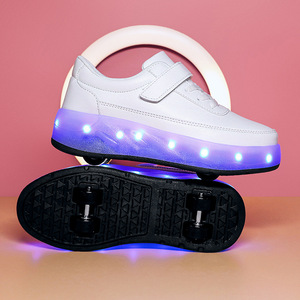 Flashing Roller Shoes Leather Double Row Wheels For Kids Student Skates Size 686 Helios - Product Image 4