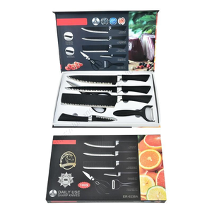 Lot de 6 couteaux de cuisine en acier inoxydable à motif vague noire, avec manche en fer à cheval, coffret cadeau d'affaires - Product Image 1