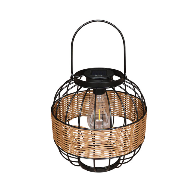 Online Wholesale Solar Rattan Table Lamp American Nordic Design Rattan Decor Cage Shape Waterproof Outdoor Solar Desk Lamp