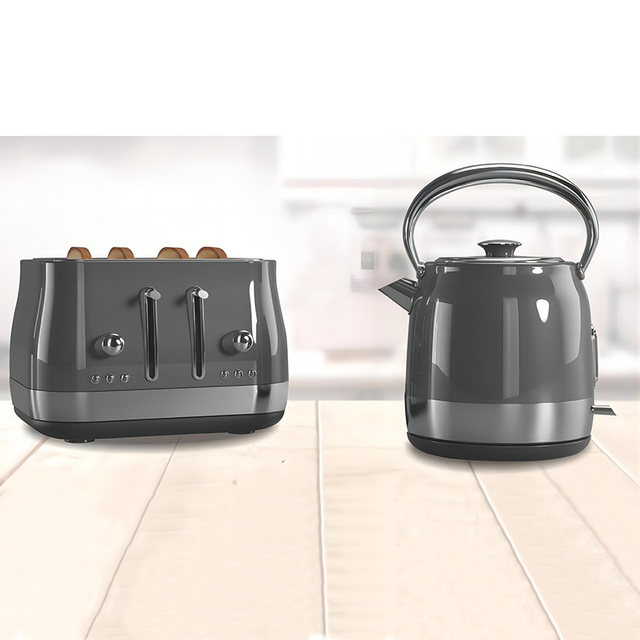 Hot Selling Retro Kitchen Appliance Kettle and the Toaster Temperature Control Stainless Steel Toaster and Kettle Set