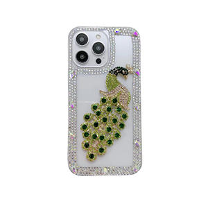 Luxe Bling Bling Diamant Paon Téléphone Cas Couverture Mobile pour iPhone 15 14 12 11 XR XS Max 8 7 Samsung S24 S23 A14 A54 - Product Image 4